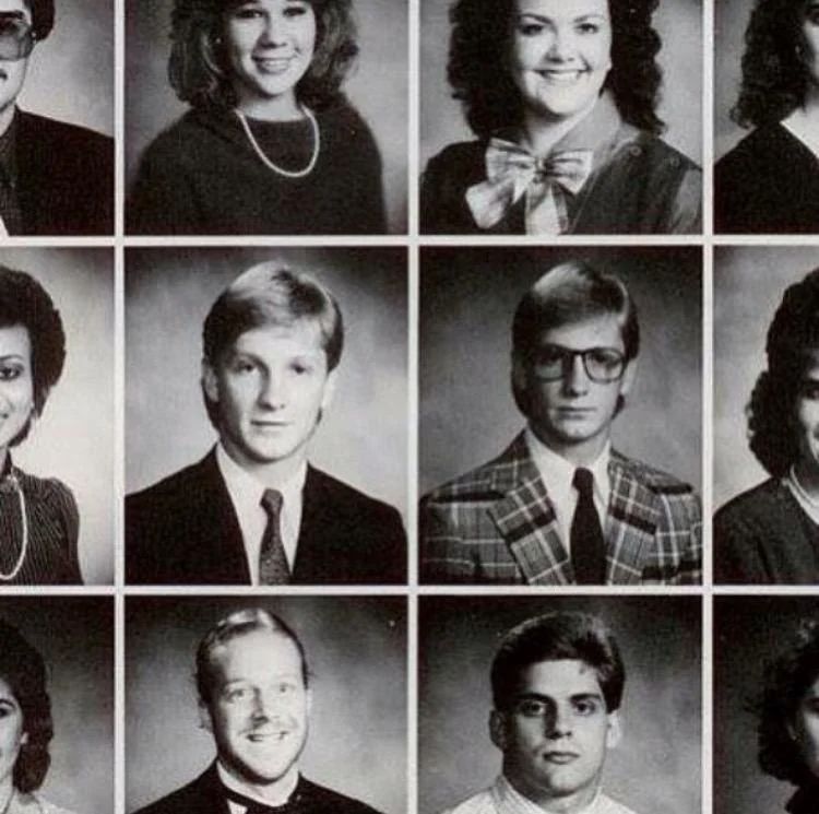 HistoryUnd's tweet image. My dad disguising himself to get in the yearbook twice (1980s)