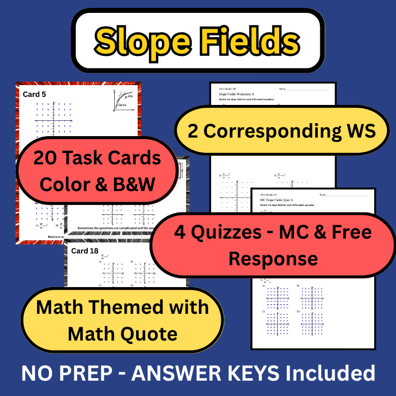 ColeMathematics's tweet photo. Slope Field Task Cards + Worksheets &amp; Quizzes (AP Calculus AB) - No PREP https://t.co/MkyxLAy7Tz https://t.co/nMoVxxkZCm