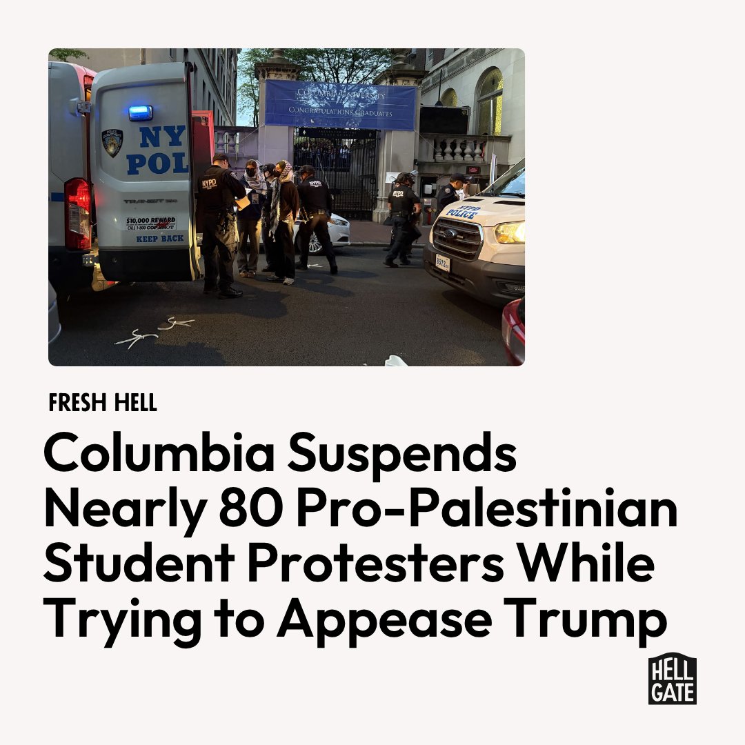 HellGateNY's tweet image. "At the end of the day, I don't think my education is as important as the lives of people in Gaza who are being murdered and intentionally starved right now."
hellgatenyc.com/columbia-suspe…