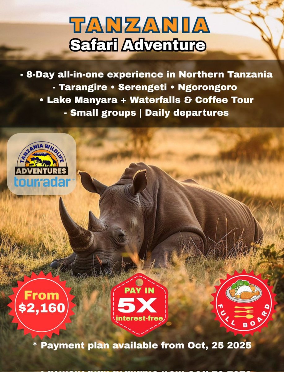✨ DREAM SAFARI ALERT! ✨
Witness the Great Migration &amp; Big 5 in Tanzania! Our 8-day itinerary covers Tarangire, Serengeti, Ngorongoro &amp; Lake Manyara. All inclusive from $2,160! 
Small groups (max 10), window seats guaranteed! 
Learn more: miniurl.be/r-6c00
#Tanzaniasafari