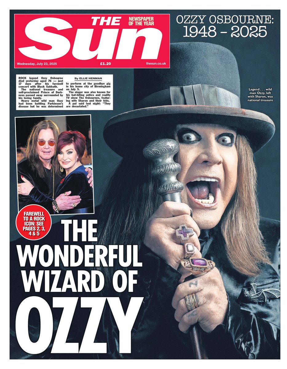 TheSun's tweet image. Tomorrow's front page: The Wonderful Wizard of Ozzy
thesun.co.uk/tvandshowbiz/2…