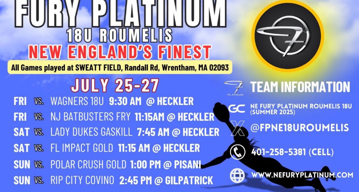 Anna Craft 2027 (@annacraft291498) on Twitter photo Back in Massachusetts for New Englands Finest! I’ll be playing with <a href="/FPNE18UMorgan/">Fury Platinum 18U Morgan</a> and 2 games on Saturday with <a href="/FPNE18URoumelis/">Fury Platinum 18U Roumelis</a>!
Schedules ⬇️⬇️ Back in Massachusetts for New Englands Finest! I’ll be playing with <a href="/FPNE18UMorgan/">Fury Platinum 18U Morgan</a> and 2 games on Saturday with <a href="/FPNE18URoumelis/">Fury Platinum 18U Roumelis</a>!
Schedules ⬇️⬇️