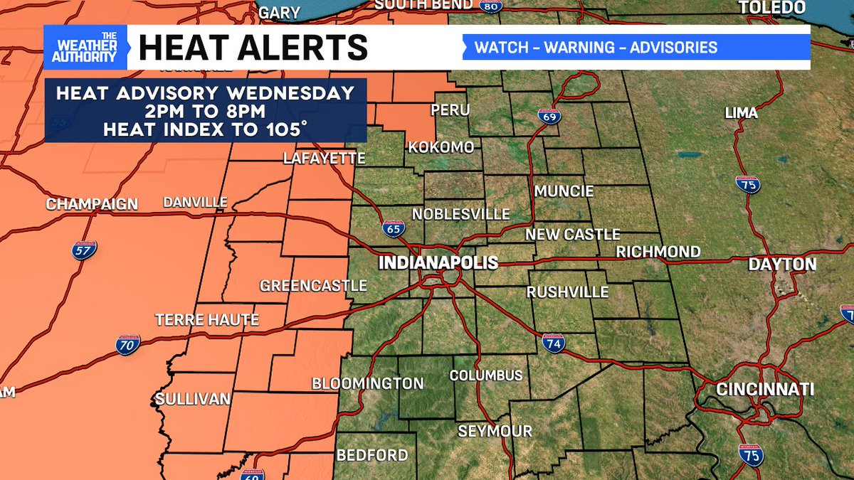 BrianWilkes59wx's tweet image. Dew point surges Wednesday afternoon and combined with a surge in temperatures - the HEAT INDEX could top 100° or higher especially in western Indiana. HEAT ADVISORY issued from 2pm to 8pm Wednesday #INwx