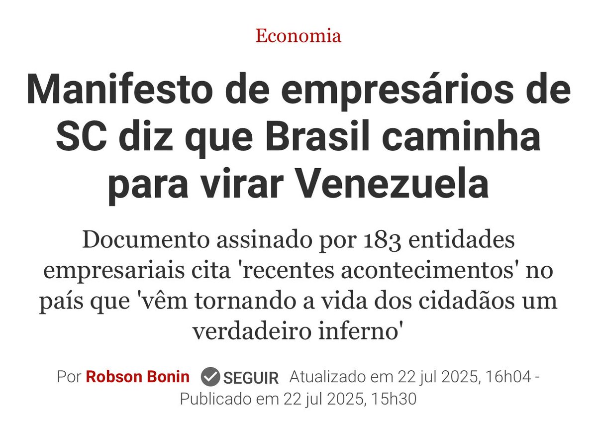 viniciuscfp82's tweet image. Eu acho que estes empresários estão otimistas demais. Para mim, o Brasil já é uma Venezuela em diversos aspectos. Quem dera se ainda estivéssemos apenas sob o risco de virar.