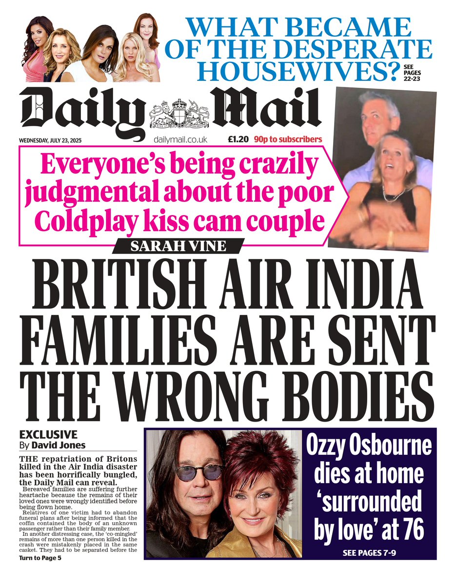 jacksurfleet's tweet image. Wednesday's DAILY MAIL: British Air India families are sent the wrong bodies
#TomorrowsPapersToday