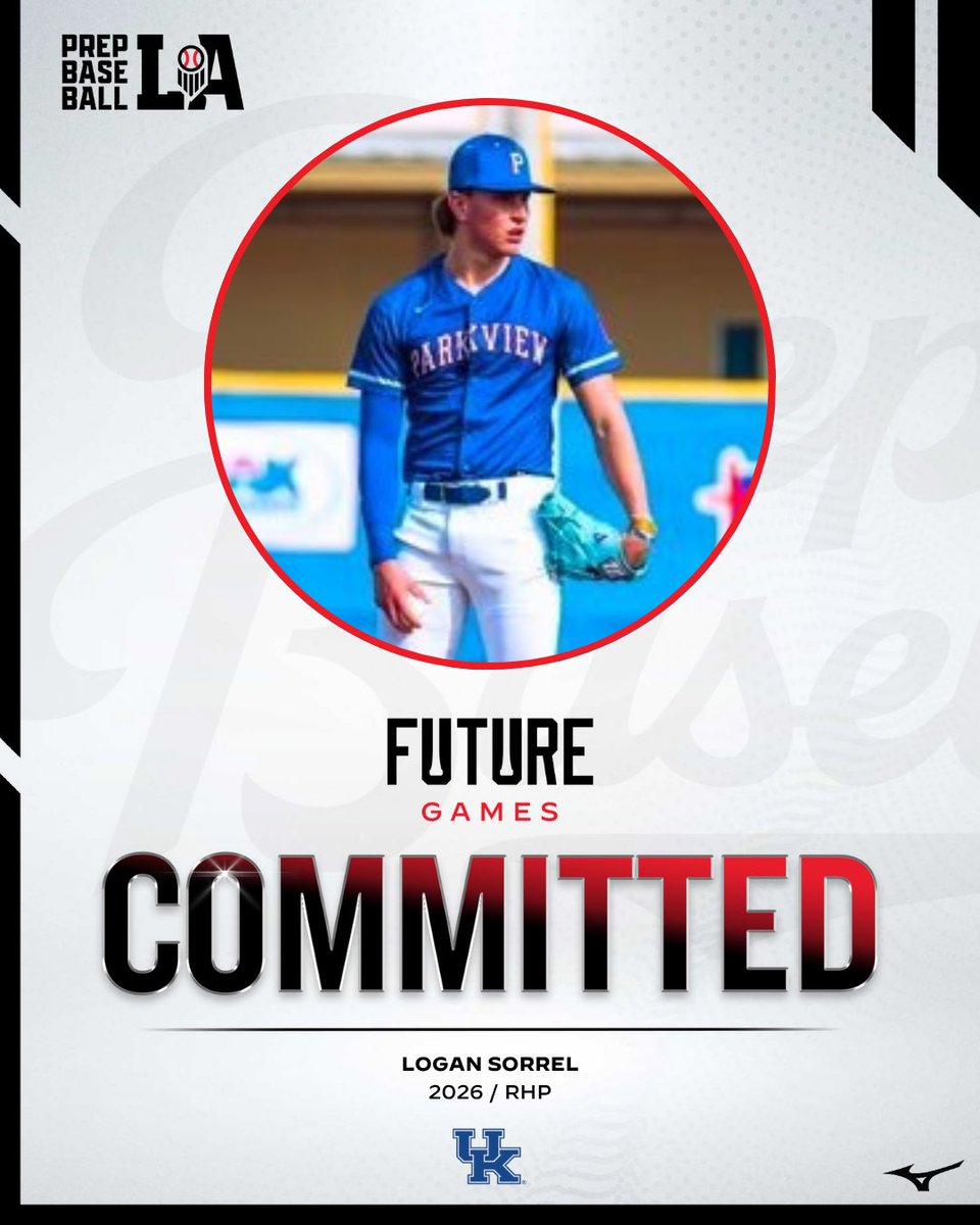 PrepBaseballLA's tweet image. Congratulations to 2026 Logan Sorrel (Parkview Baptist HS) on his commitment to the University of Kentucky.
Sorrel is the 1๏ธโฃ5๏ธโฃth #BootBoy to commit from our 2024 Future Games team. #BeSeen #PBFG24
@AlexArmandPBR | @Tyler__Leary | @davisj_9
๐ค loom.ly/N-pEnDg