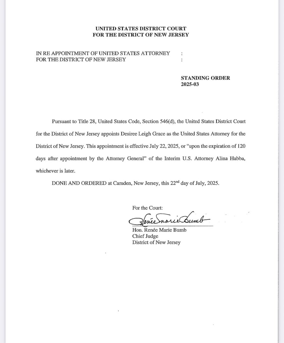 🇺🇸 Mike Davis 🇺🇸 (@mrddmia) on Twitter photo Not only did the partisan New Jersey federal judges fire U.S. Attorney <a href="/AlinaHabba/">Alina Habba</a>, they hand-selected their own replacement.
This isn’t constitutional under Article II.
Time to fire the replacement.
And reappoint the President’s choice. Not only did the partisan New Jersey federal judges fire U.S. Attorney <a href="/AlinaHabba/">Alina Habba</a>, they hand-selected their own replacement.
This isn’t constitutional under Article II.
Time to fire the replacement.
And reappoint the President’s choice.