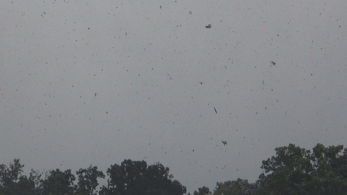 skydrama's tweet image. A YouTube commenter asked if that was a chair flying around in the air in my video of the Sauk City, WI tornado on July 16th.
No - it's two chairs. Maybe three? Someones patio set took a ride, anyway.