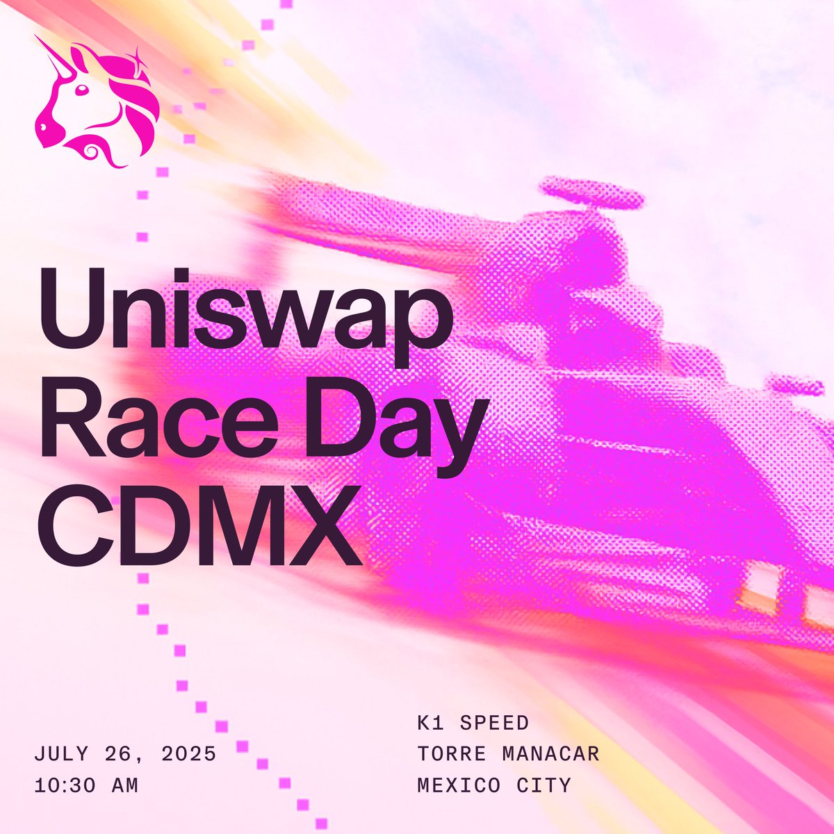 🏎️ ¡Prepárate para  Uniswap Labs Race Day en CDMX! 20 participantes. 12 vueltas de práctica. 1 qualy. 1 carrera final.

🥇 Trofeos para los ganadores
🥤 Incluye equipo, comida y bebida

📍 CDMX
🕥 Sábado 26 julio – 10:30 AM
Registrate aqui:  lu.ma/owbrk2ua