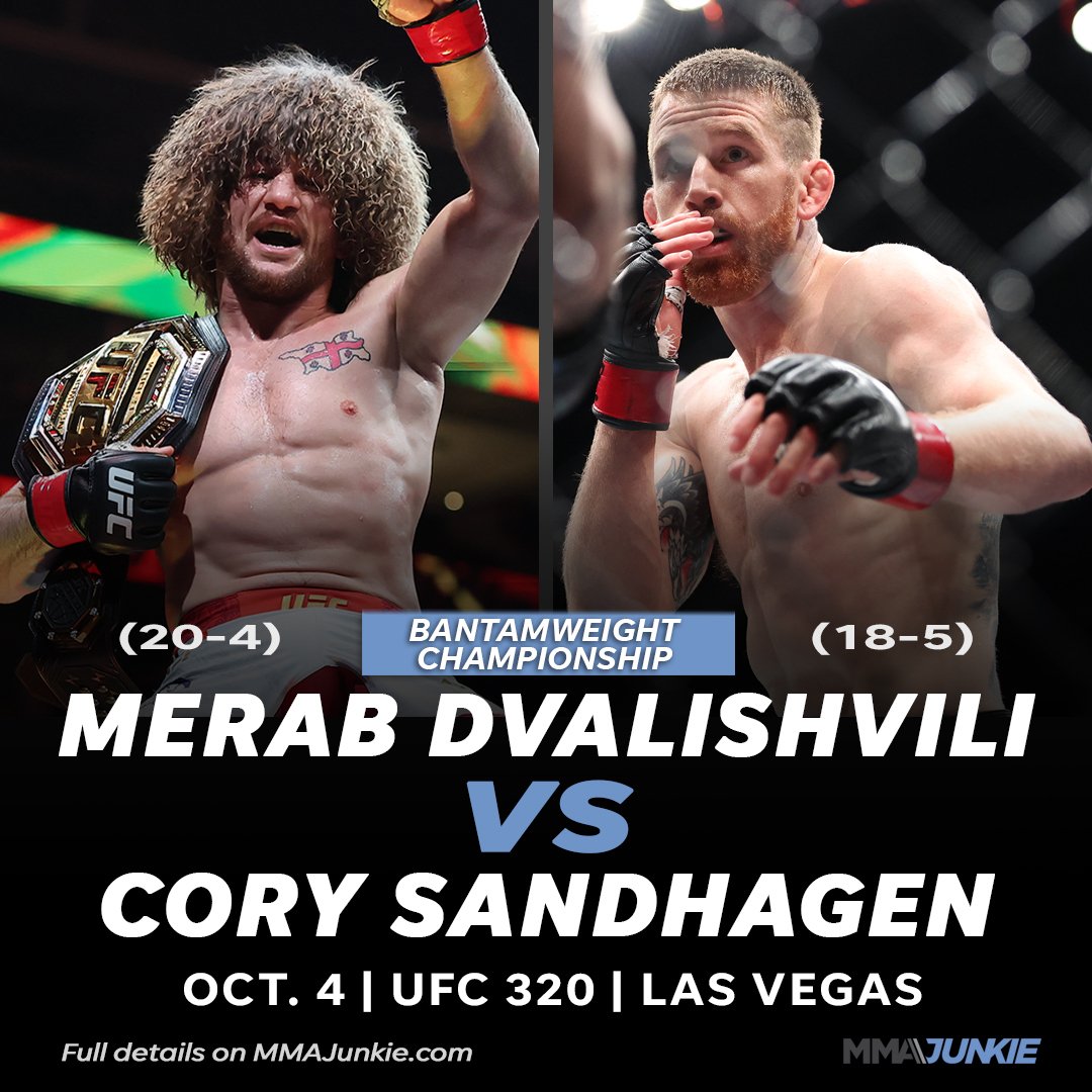 MMAJunkie's tweet image. Merab Dvalishvili vs. Cory Sandhagen!
The bantamweight belt will be on the line at #UFC320 🔥