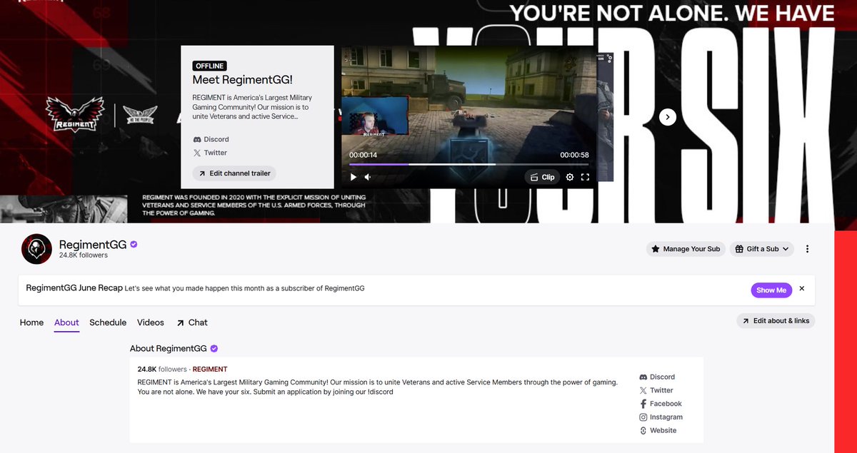 Thank you to our allies over at <a href="/Twitch/">Twitch</a> for partnering REGIMENT’s Twitch account! 🇺🇸