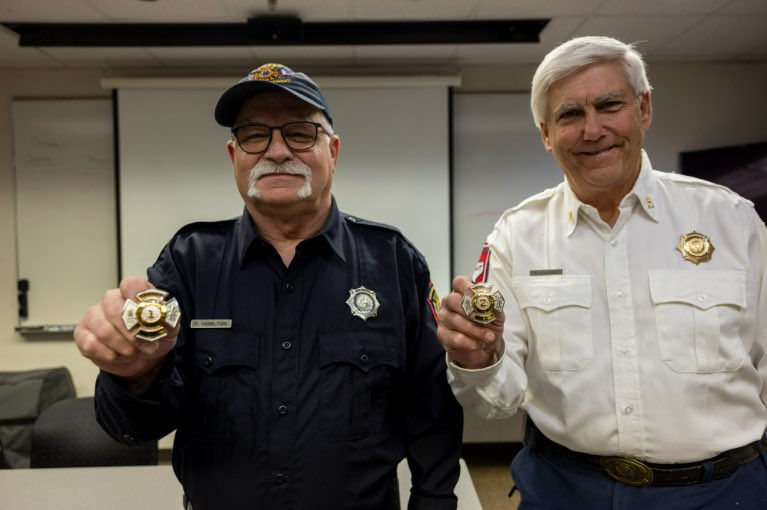 PantexPlant's tweet image. Firefighter and Paramedic Ricky Hamilton and Day Shift Captain Steve Lasher have collectively served Pantex and its mission for 87 years. In May, Hamilton and Lasher were pinned with commemorative 1 and 2 badges respectfully, showcasing their longevity and honoring their…