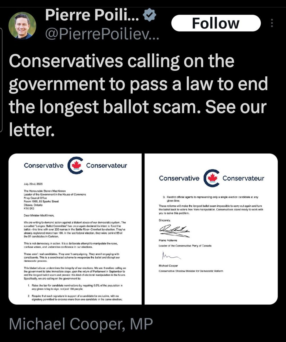 KNugent4118's tweet image. The irony of Poilievre crying electoral interference regarding the longest ballot committee.
We need electoral reform, so assholes like Poilievre can't force out a duly elected MP just because he lost his seat and wants another kick at the can.
Sit down cosplay cowboy.