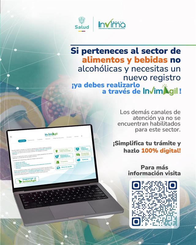invimacolombia's tweet photo. ¡Atención, sector de alimentos y bebidas! 📢 A partir de ahora, todos los nuevos registros se realizan a través de nuestra plataforma #InvimAgil. 💻 Simplifica tus trámites y hazlo 100% digital. ¡El futuro es ahora! ✨
👇
https://t.co/MQYMcGe5N2 https://t.co/wDSxm5rYgO