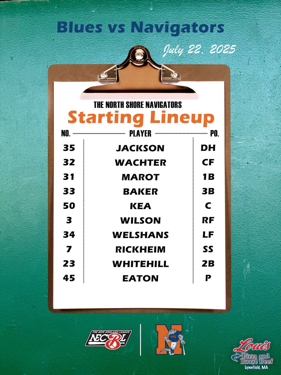 NSNavigators's tweet image. Ready for game time with THIS STARTING NINE!
#NavsNation | #NECBL