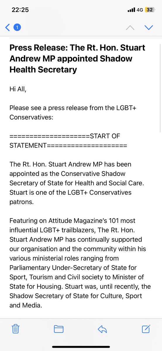 JAHeale's tweet image. The LGBT+ Conservatives have welcomed Stuart Andrew’s promotion to Shadow Health Secretary: