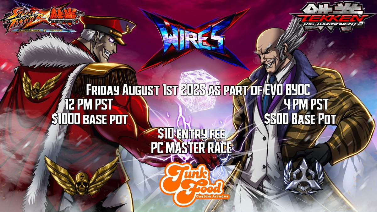 Psychoblue9's tweet image. A new ally @junkfoodarcades has CROSSED THE LINE to provide additional prizing support for both #SFxT Street Fighter x Tekken and #TTT2 Tekken Tag Tournament 2 at EVO BYOC 2025! Money, medals &amp;amp; more in Las Vegas!

SFxT - start.gg/tournament/str…
TTT2 - start.gg/tournament/tek…