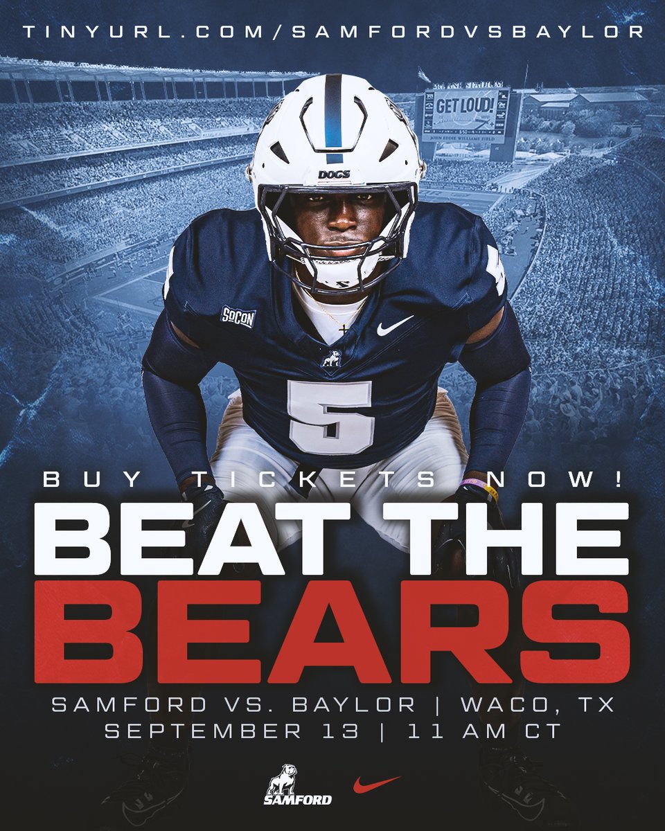 SamfordAlumni's tweet image. Hey, Texas Bulldogs! Join us in cheering on the Samford Bulldogs as they face the Baylor Bears on Sept. 13 in Waco! 🐾🏈

Purchase your tickets soon to secure seating with fellow Samford fans—we can’t wait to see you in the stands!

Grab your tickets here: vivenu.com/event/samford-…