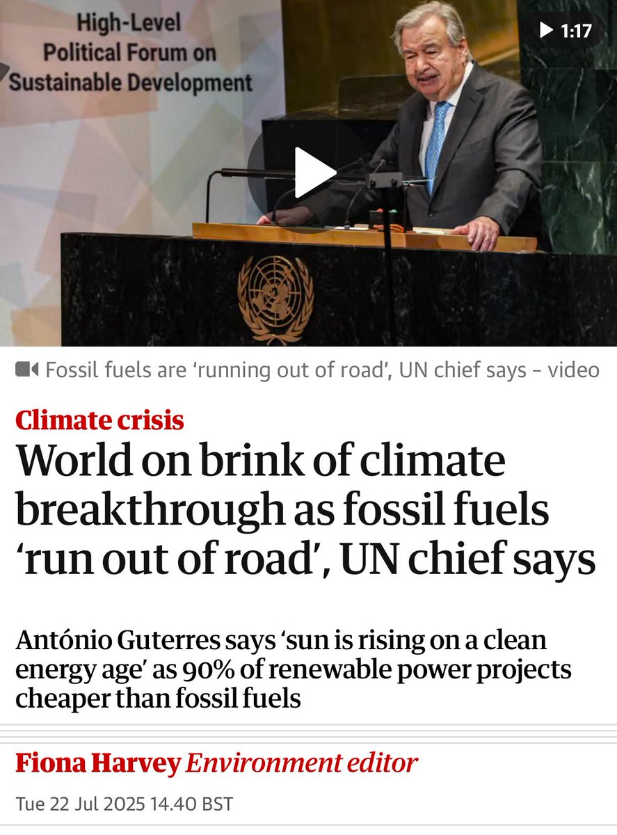 ryankatzrosene's tweet image. “The world is on the brink of a breakthrough in the climate fight and fossil fuels are running out of road, the UN chief said on Tuesday, as he urged countries to funnel support into low-carbon energy.”
And… cue the Doomers, in 3,2,1…