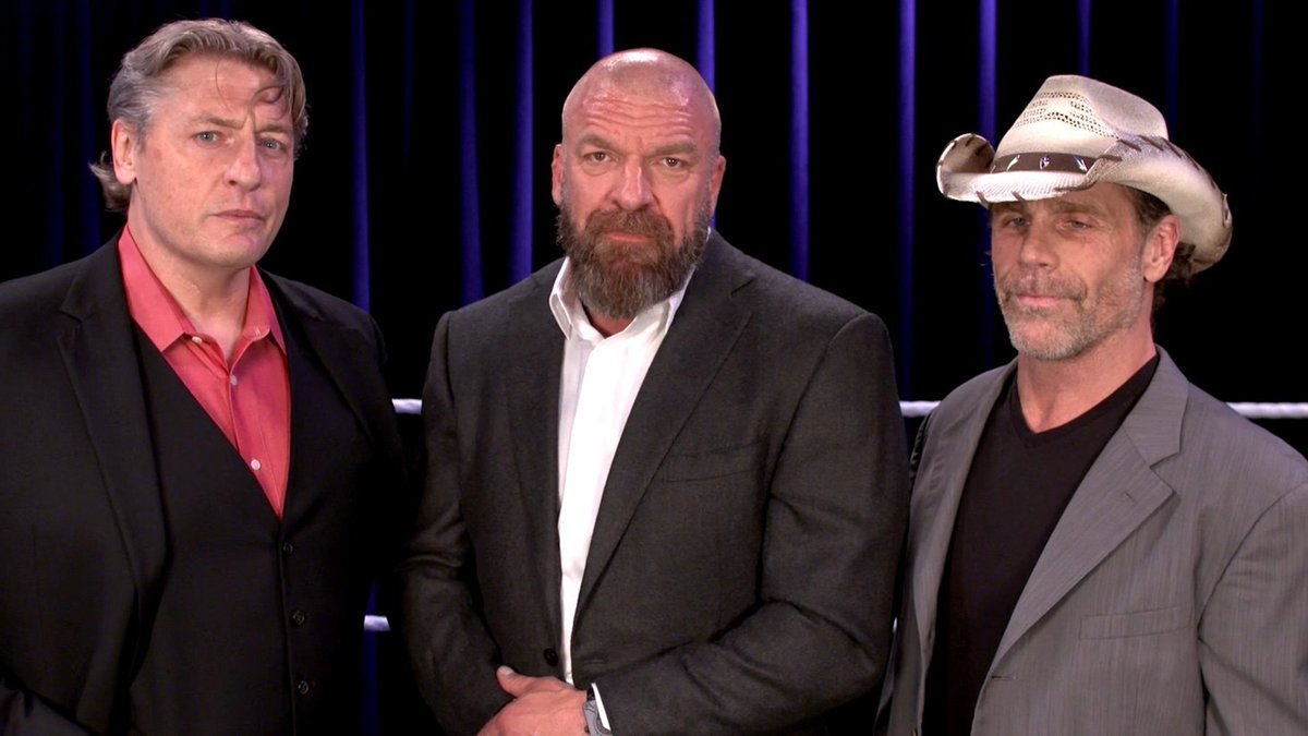 NXTUK_Legacy's tweet image. July 22, 2021:

At BT Sport Studios, @sidscala introduced a video of @RealKingRegal, @TripleH and @ShawnMichaels announcing that the #NXTUK Championship match between @Gunther_AUT and @UNBESIEGBAR_ZAR will take place in one month at #NXTTakeover 36.

📸 WWE