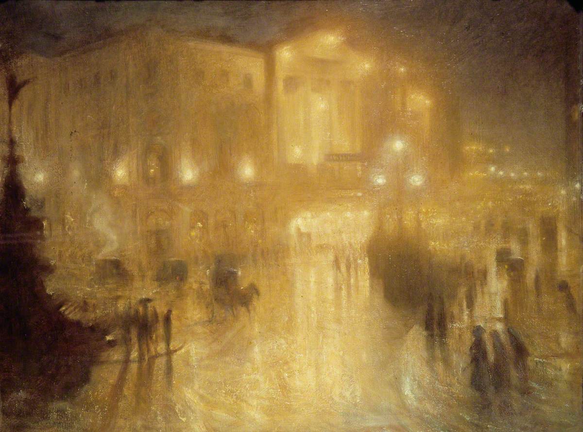 PaintingsLondon's tweet image. 'A Wet Night at Piccadilly Circus' (1910) by Arthur Hacker
(Royal Academy)