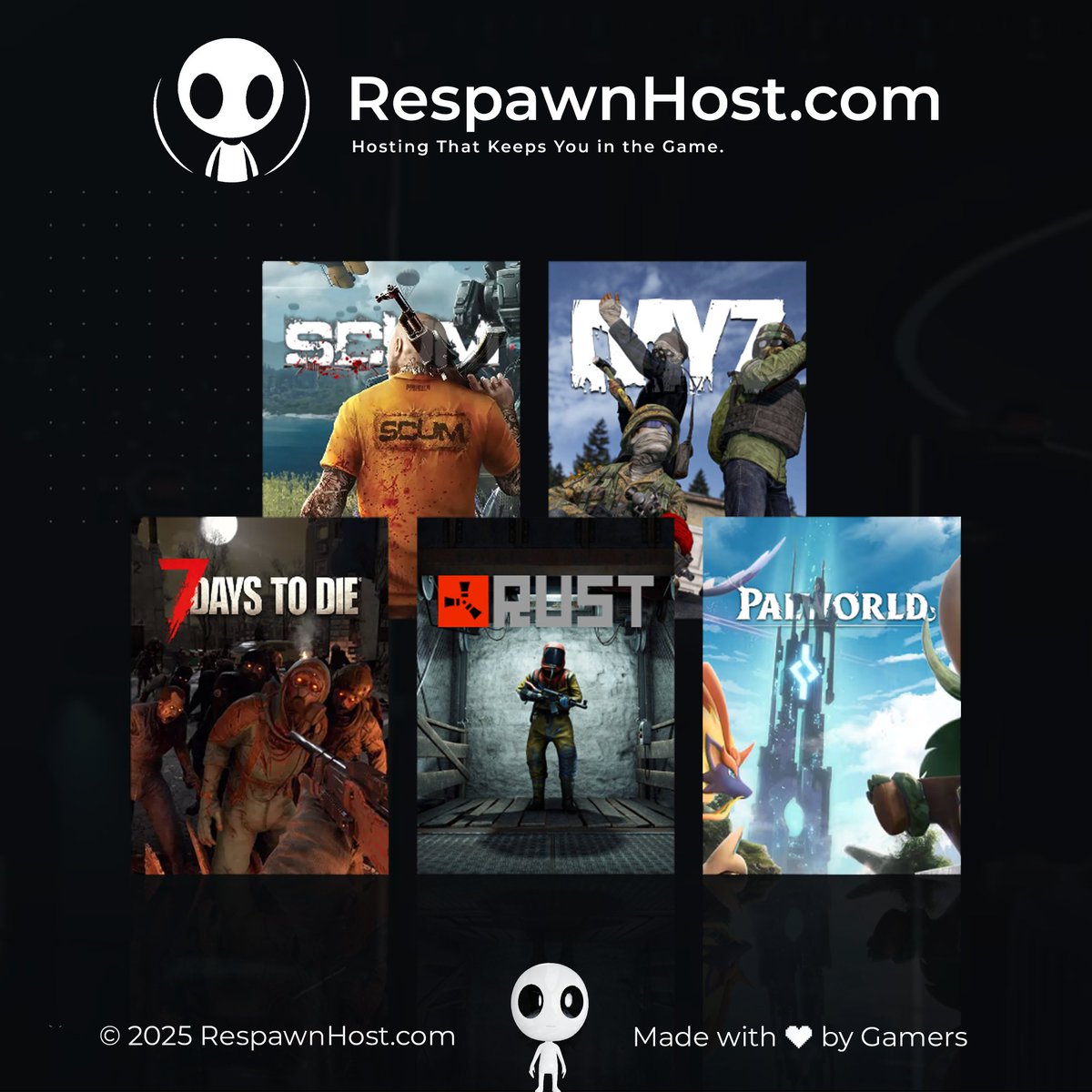🚨 RespawnHost ist live!
Unsere erste Startphase beginnt – mit Gameservern für:
 RUST, Palworld, DayZ, SCUM &amp; 7 Days to Die 🎮
✅ Keine Laufzeiten
✅ Pay-as-you-go
✅ Von Gamern, für Gamer
👉 Jetzt testen: respawnhost.com