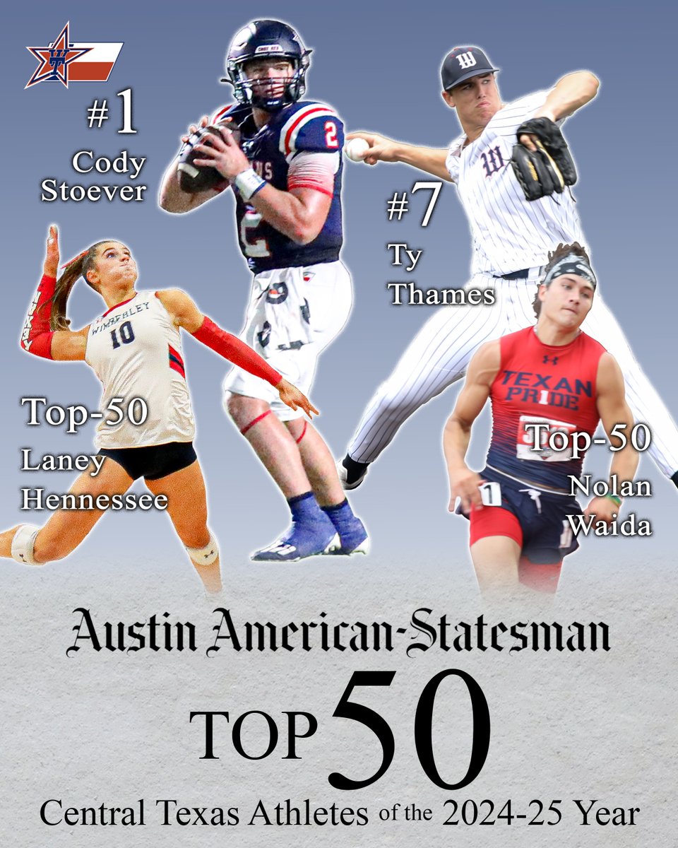 Wimberley ISD (@wimberleyisd) on Twitter photo Congratulations to Class of '25 Texans Cody Stoever, Ty Thames, Laney Hennessee, and Nolan Waida who were on the <a href="/statesman/">Austin Statesman</a>'s list of Top-50 Central Texas Athletes from this past school year!
🔗statesman.com/story/sports/h… Congratulations to Class of '25 Texans Cody Stoever, Ty Thames, Laney Hennessee, and Nolan Waida who were on the <a href="/statesman/">Austin Statesman</a>'s list of Top-50 Central Texas Athletes from this past school year!
🔗statesman.com/story/sports/h…