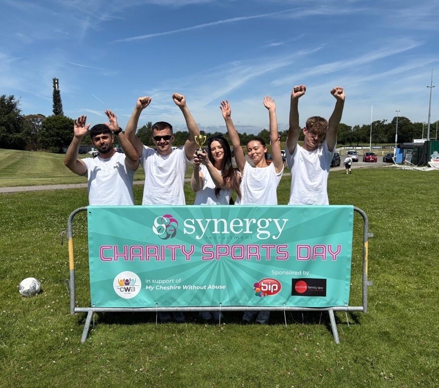 ImperiumLaw's tweet photo. We had a great time at a Charity Sports Day hosted by Synergy Recruitment in aid of My Cheshire Against Abuse, which sadly lost its funding last year. We enjoyed fun, nostalgic sports day activities &amp; races (we also won 1st Prize).
#SynergyRecruitment
#MacclesfieldBetterTogether https://t.co/btKUv8VeIO
