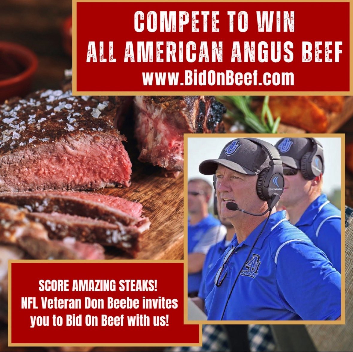 RadkeAmanda's tweet image. 🚨LAST CALL to bid on beef with All American Angus Beef! 🥩
🏈Compete like NFL Super Bowl champion Don Beebe and score a touchdown of steaks your family will love! 🏟️
bidonbeef.com/auctions/upcom…
🍔 The auction closes in just a few hours! Good luck! Bid to win! 🏆
