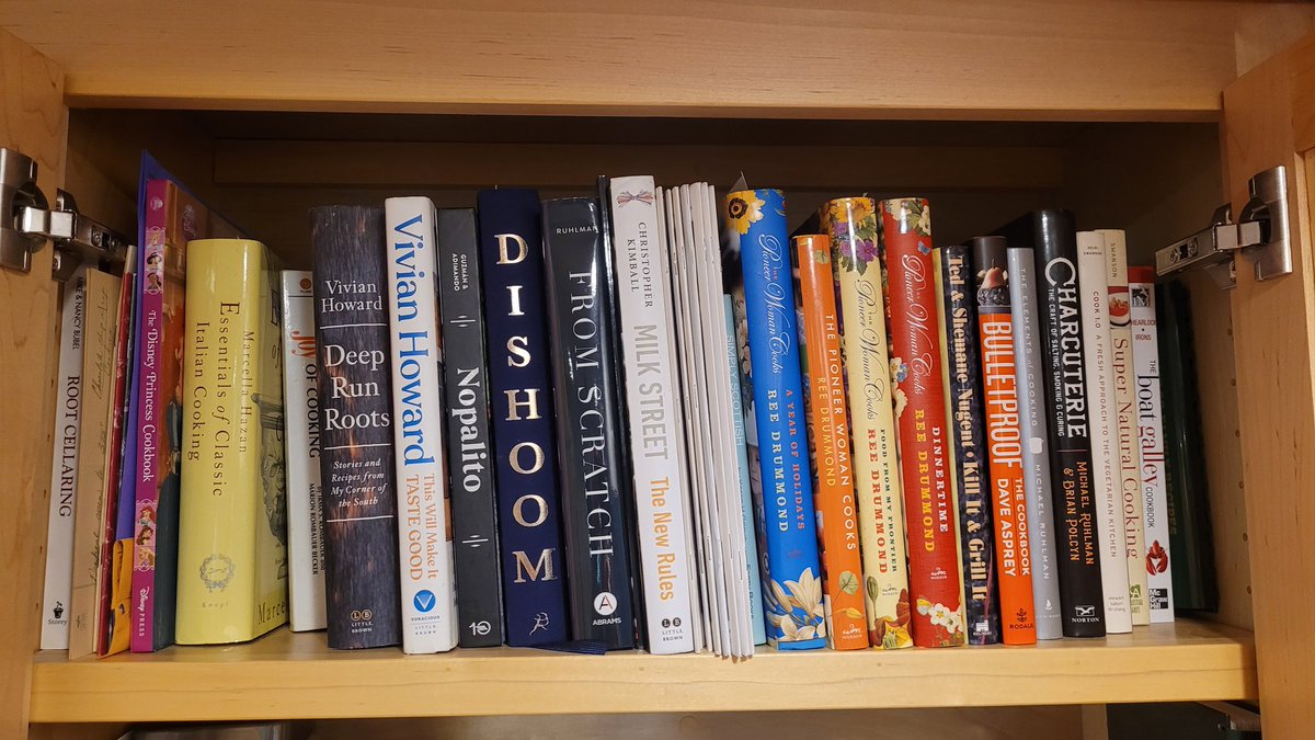 HomeschoolWild's tweet image. I saw a recent post about Joy of Cooking and thought I'd share my cookbook shelf. My copy was printed in 1975. Several of these others are souvenirs from trips. At least half have sticky notes tucked inside to keep track of much loved recipes. You can just make things with love.