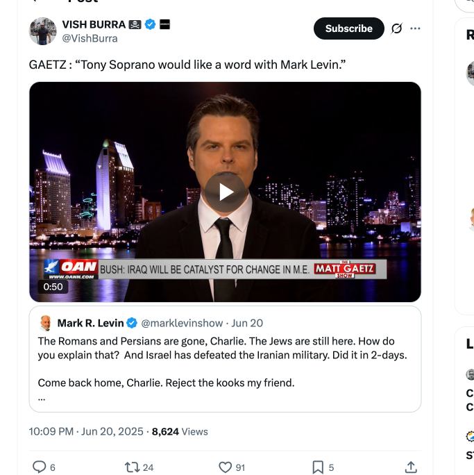 GabeHoff's tweet image. Open antisemitism is the main course for Congressman Matt Gaetz, and his producer Vish Burra.
Good people of all faiths should not support networks like @OANN and @RobHerring spewing hatred.
