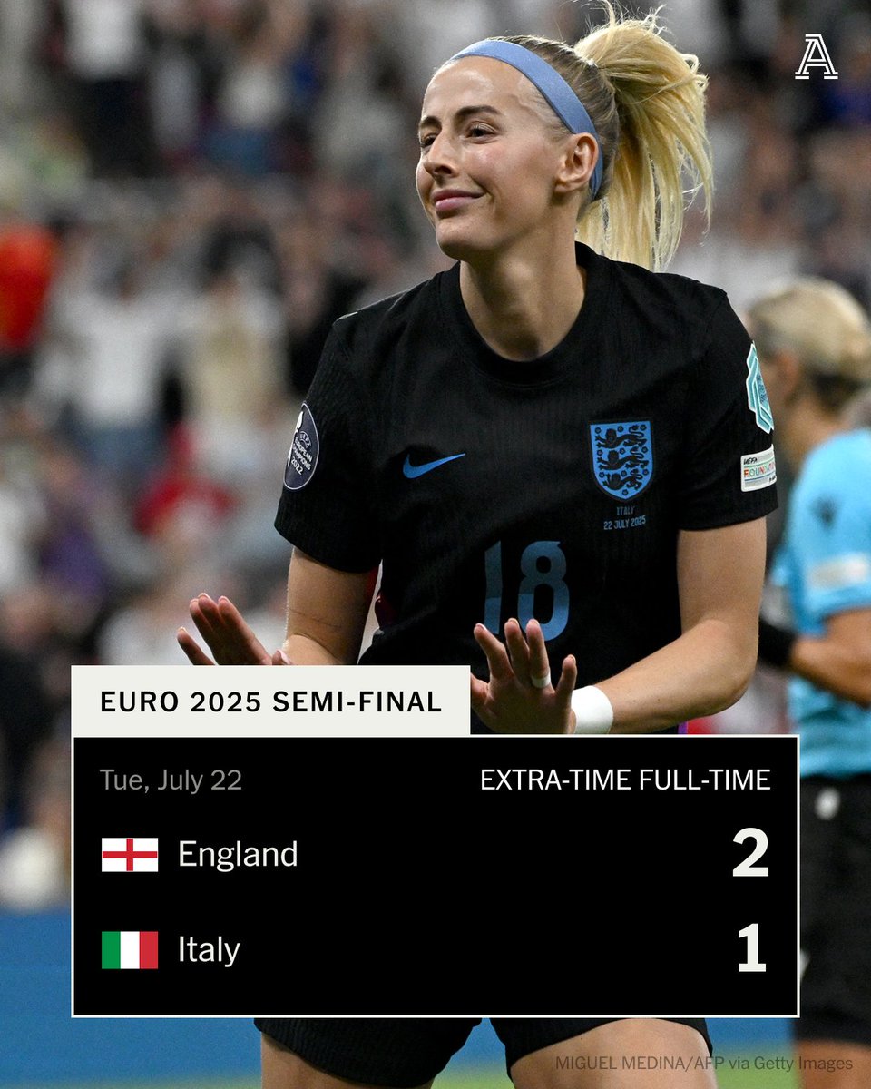 TheAthleticFC's tweet image. England will defend their European Championship title in Sunday's final.
Chloe Kelly's follow-up after her initial penalty was saved in the 119th minute proves the difference against a resolute Italy.
A third straight major tournament final for Sarina Wiegman's side...