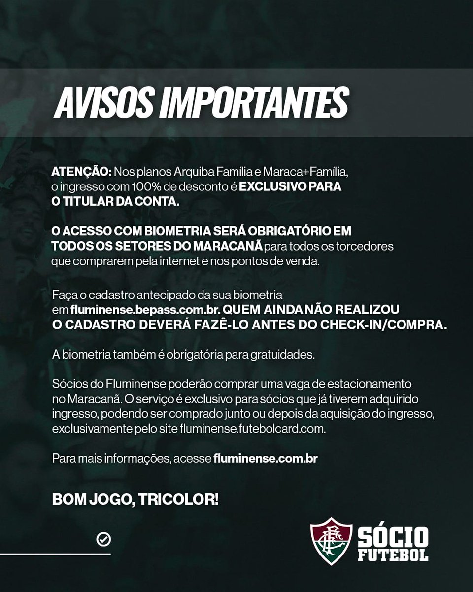 SocioDoFlu's tweet image. É DIA DE TORCER JUNTO NO MARACA! 🇭🇺🇭🇺🇭🇺
➡️ Tricolor, fique atento às informações importantes para a partida de hoje!