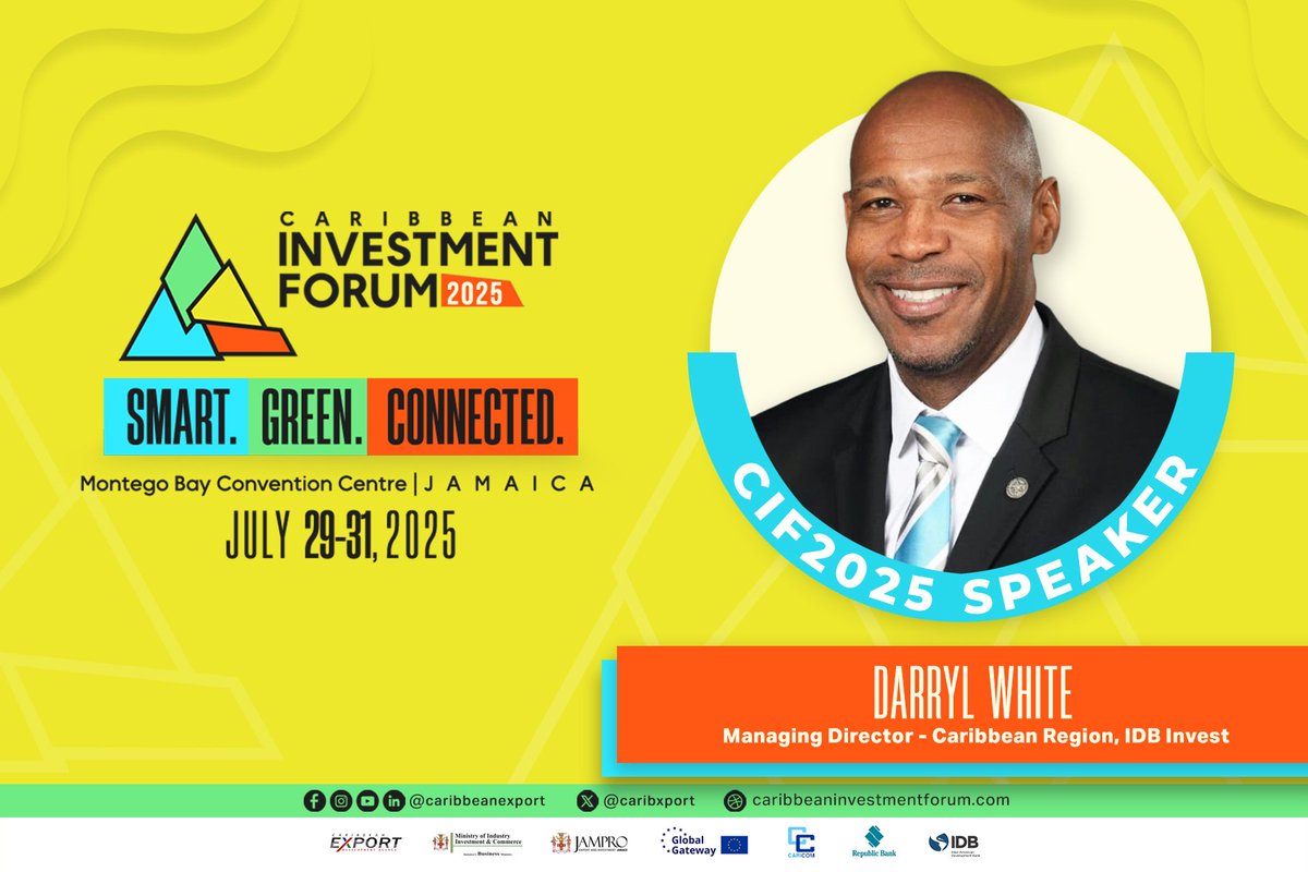 Caribbean Export (@caribxport) on Twitter photo Speaker Spotlight: Darryl White, MD for the Caribbean at <a href="/IDBInvest/">IDB Invest</a>, joins #CIF2025!
With 40+ years in banking & finance, he'll share insights on strategic financing & private sector growth.
๐Montego Bay Convention Centre, Jamaica | ๐ July 29โ31, 2025
๐ Speaker Spotlight: Darryl White, MD for the Caribbean at <a href="/IDBInvest/">IDB Invest</a>, joins #CIF2025!
With 40+ years in banking & finance, he'll share insights on strategic financing & private sector growth.
๐Montego Bay Convention Centre, Jamaica | ๐ July 29โ31, 2025
๐