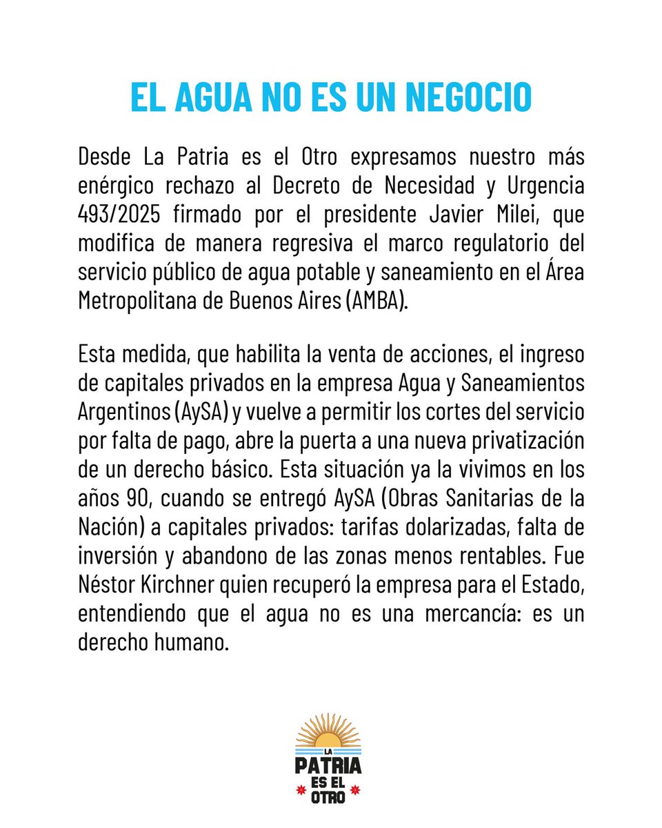 patriaeselotrok's tweet image. 🇦🇷 El agua no es un negocio.
👇Leé el comunicado acá:
