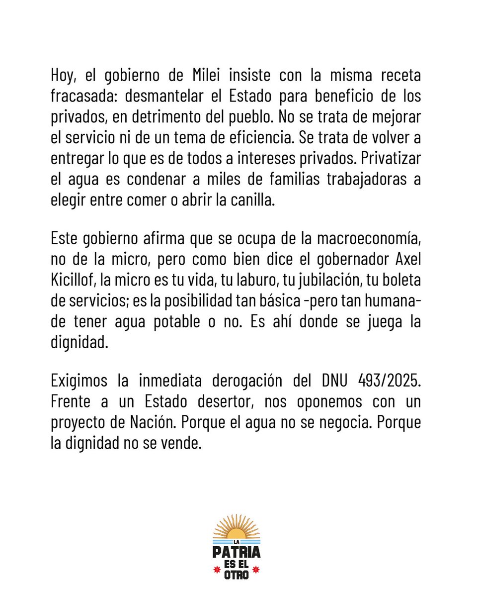 patriaeselotrok's tweet image. 🇦🇷 El agua no es un negocio.
👇Leé el comunicado acá: