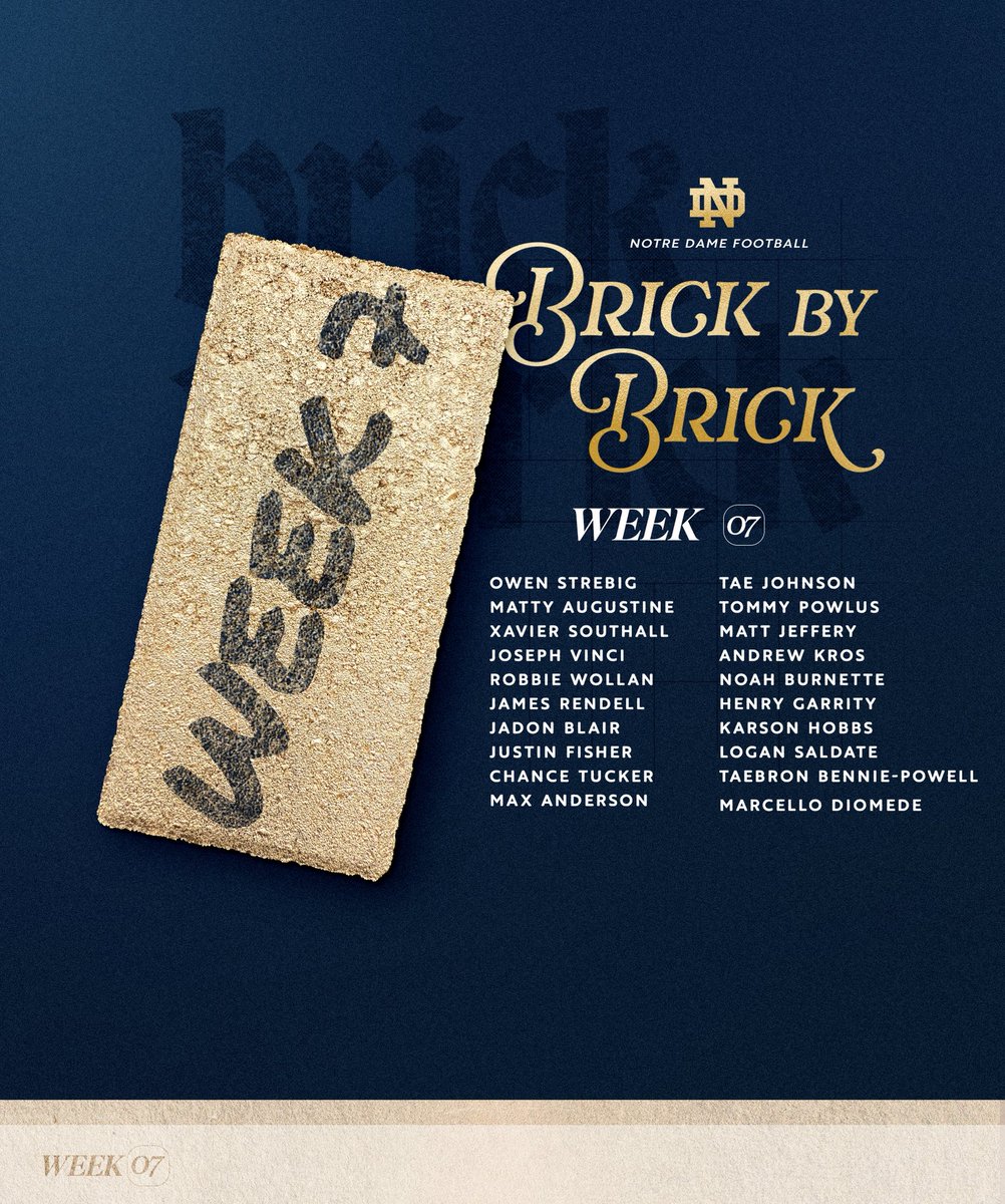 NDFootball's tweet image. 7️⃣ weeks of building the foundation BRICK BY BRICK
#GoIrish☘️