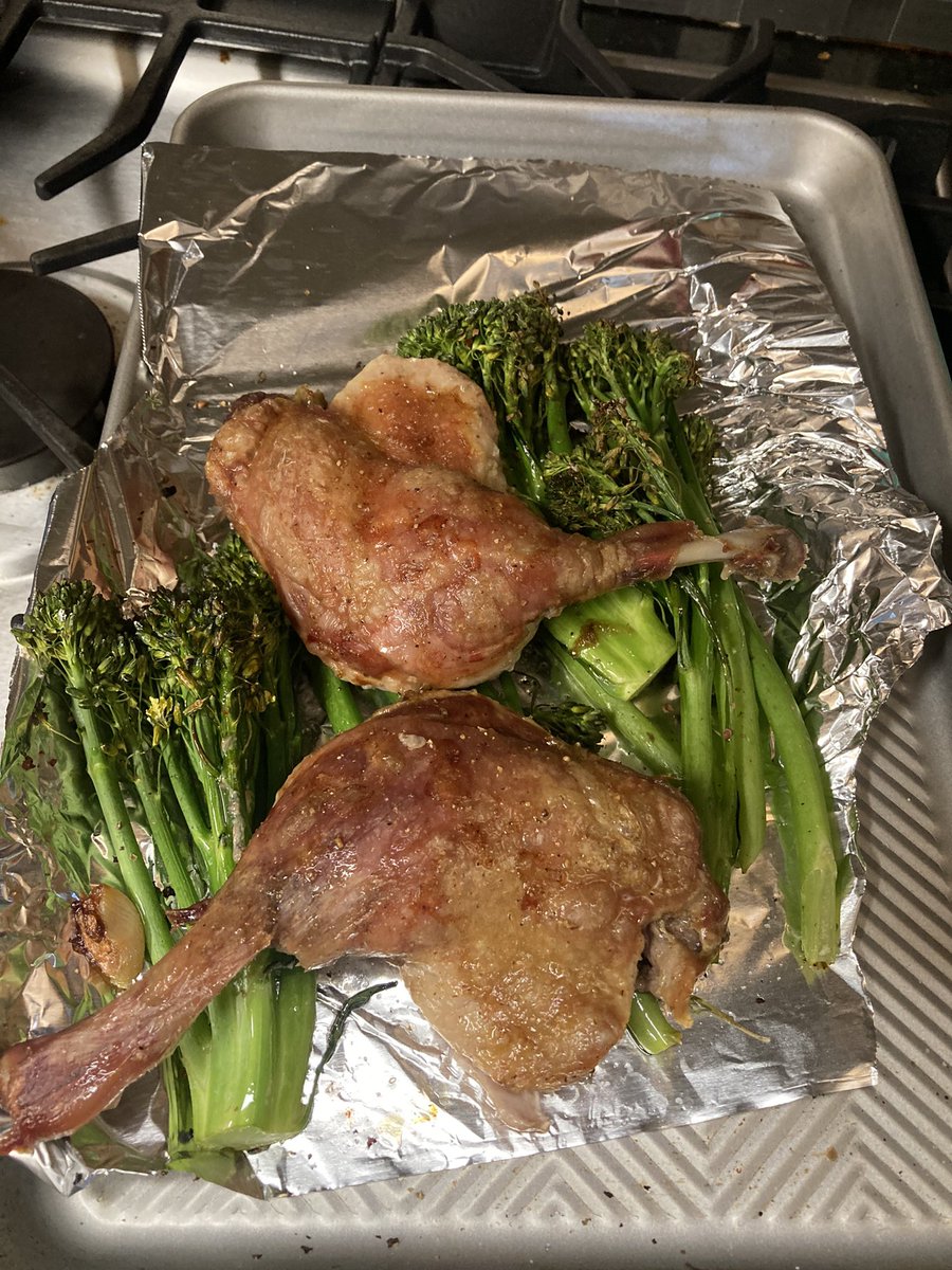 HowardA_AtLaw's tweet image. Duck legs cooked confit and broccolini for dinnervv