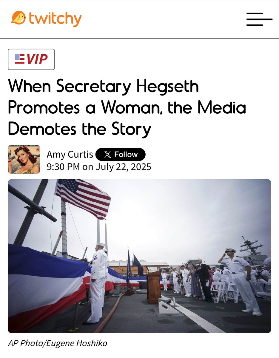 TwitchyTeam's tweet image. When Secretary Hegseth Promotes a Woman, the Media Demotes the Story
twitchy.com/amy-curtis/202…