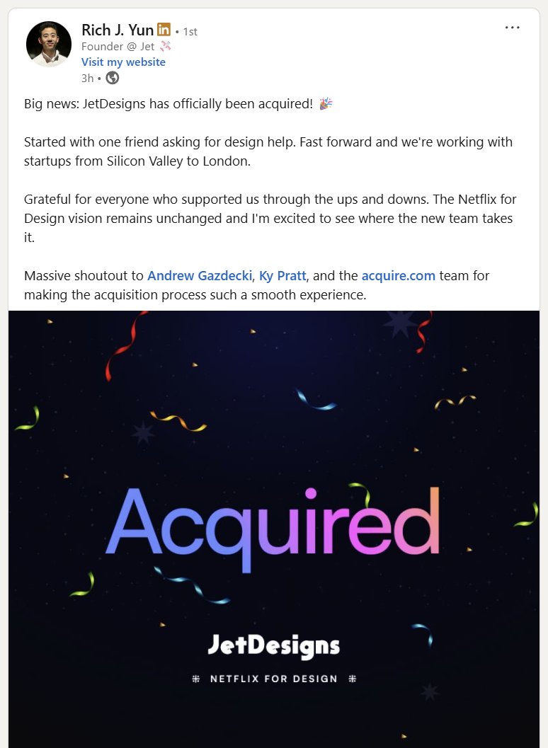 agazdecki's tweet image. Congrats to @RichxJay on the successful acquisition on @acquiredotcom!
