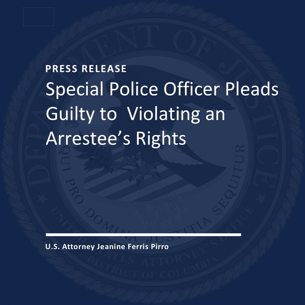USAO_DC's tweet image. A Special Police Officer of Washington, D.C. pled guilty today to violating the constitutional rights of a detained citizen by stomping on her face in June 2023.
READ MORE🔗 justice.gov/usao-dc/pr/spe…
@USAttyPirro @FBIWFO @DCPoliceDept