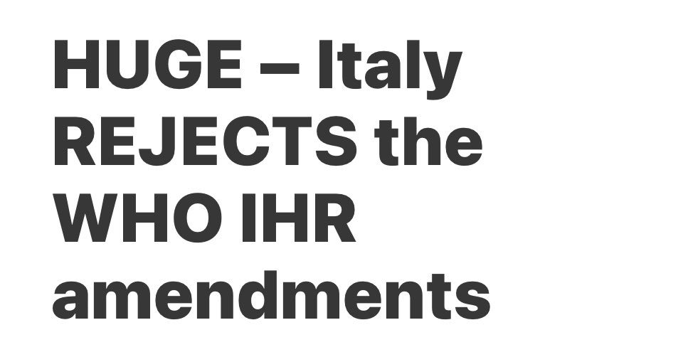 Stockwell_Day's tweet image. Italy the latest country to reject the WHO New regs. Any nation signing onto these Regs forfeits its sovereign decision-making powers during health crises. Why does Canada keep exposing its citizens to risk by clinging to WHO regs (influenced by China) that failed in the past?