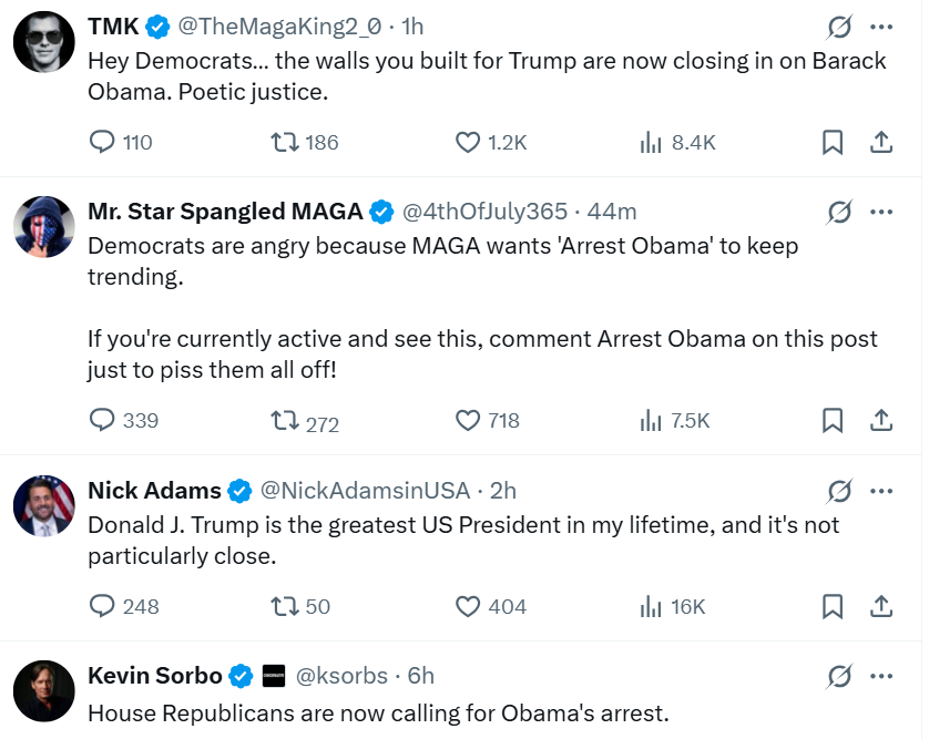 herotimeszero's tweet image. Holy shit. I hope Trump is paying overtime. Instead of playing banjo or whatever the F they do, MAGA must keep posting about Obama until Epstein blows over.