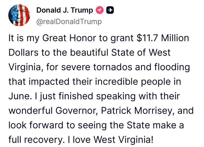MorriseyWV's tweet image. Thank you Mr. President for looking out for West Virginia and helping our people who are in such need of assistance. Also grateful for the good work of our federal delegation. We are appreciative! #WestVirginiaStrong
