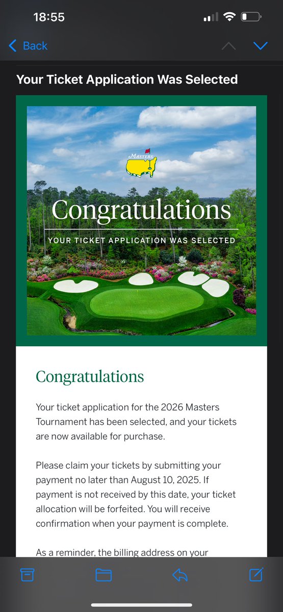 JCWilson_23's tweet photo. @GolfDigest First time in the ballot. Don’t even really like golf but guess I’ll go. Just entered because a mate said it could be fun https://t.co/pQavOEYttr