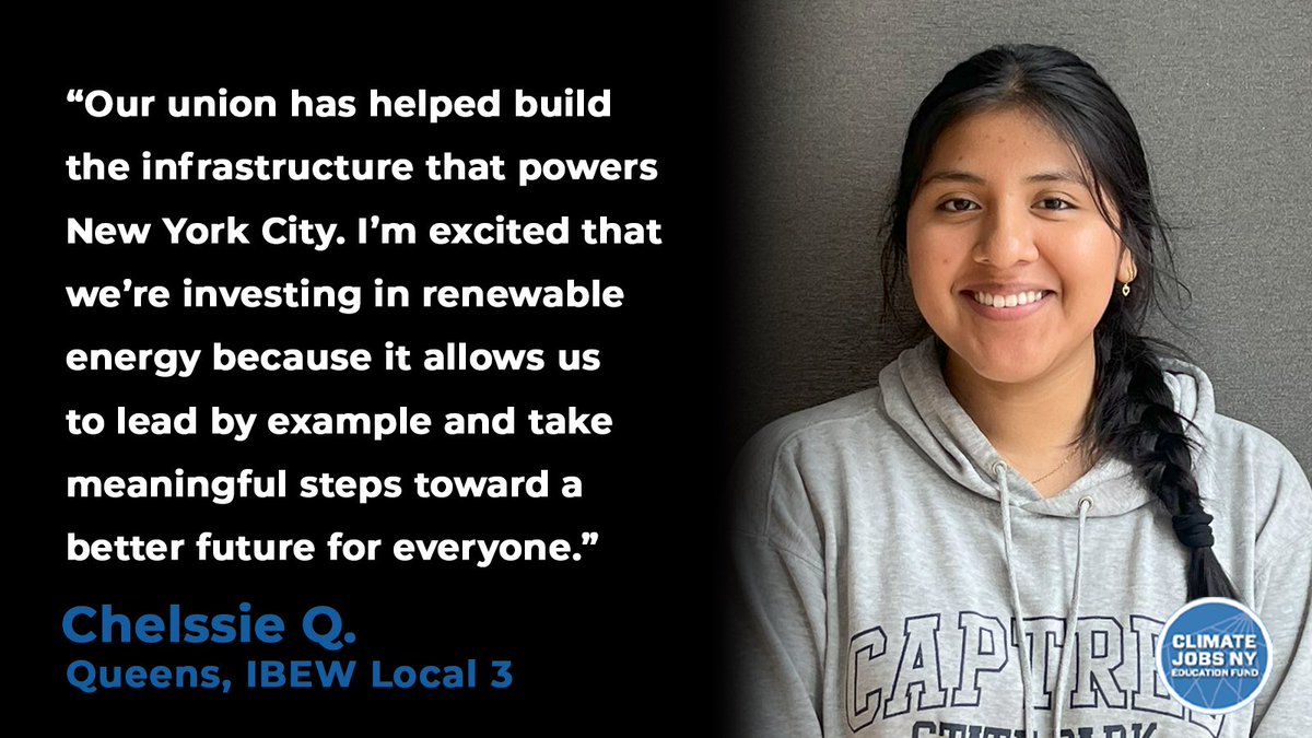 ClimateJobsNY's tweet image. Chelssie, an apprentice with @IBEWLocalUnion3, is proud to help build the infrastructure that keeps New York running.
She sees renewable energy as the next step in creating a stronger, more sustainable future for all of us. 🌎#EnergyIndependenceMonth #PoweringOurFuture