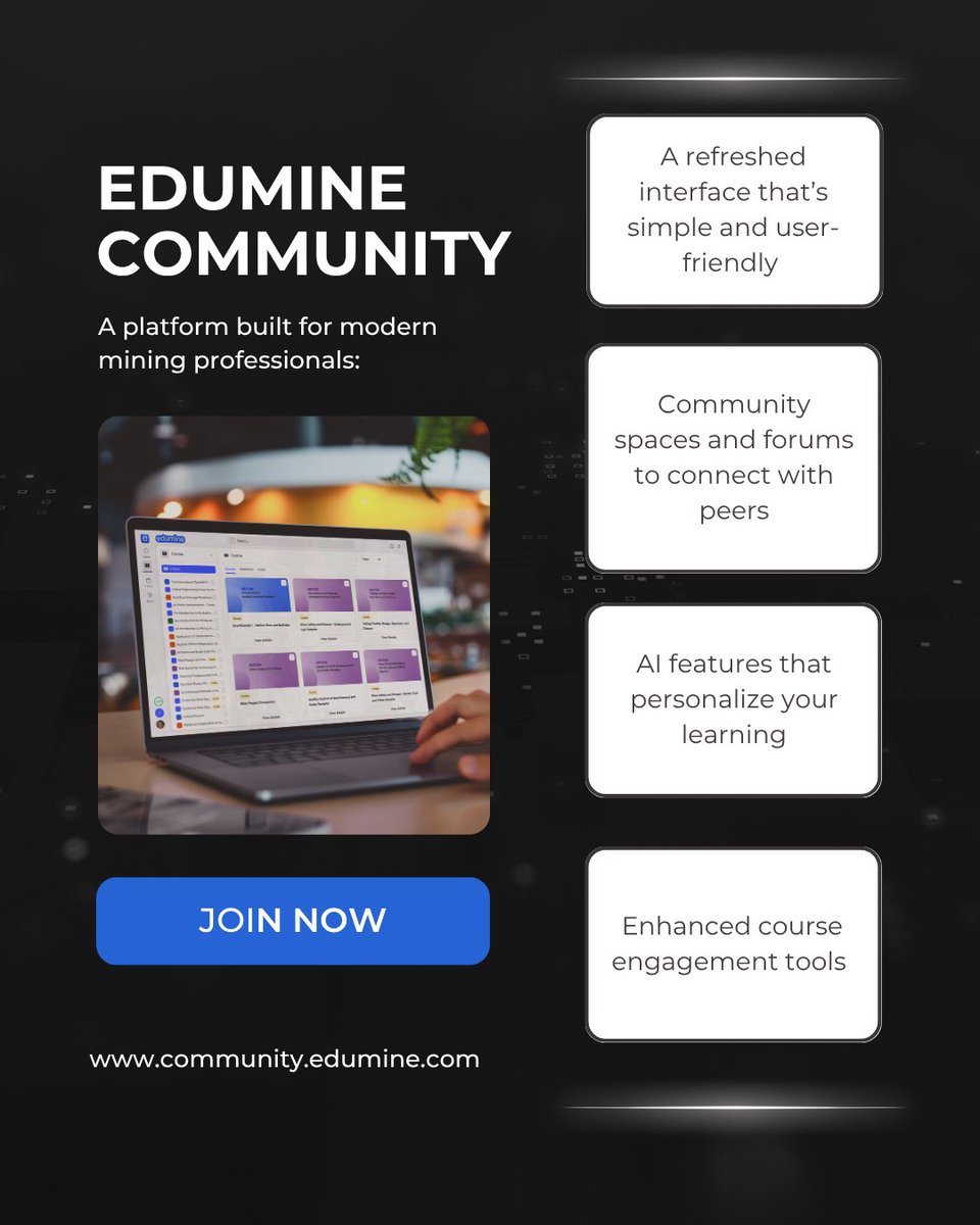 Edumine's tweet photo. Mining is moving forward and so is Edumine

The new Edumine Community is live.

Here is what you can expect: ✅ A refreshed interface for a better learning experience ✅ Community spaces to connect ✅ AI powered tools ✅ Engagement features 

Link: https://t.co/ZNHqWN7g7R https://t.co/diXz92pUDf