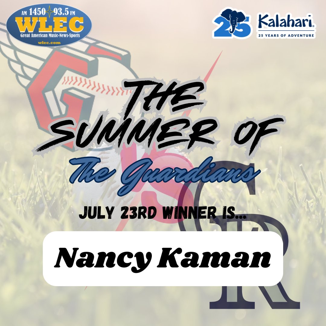 1450amwlec's tweet image. Congrats to Nancy Kaman—our 6th Kalahari Resorts - Sandusky Summer of the Guardians winner! She's headed to see the Guardians vs. Rockies next Wednesday and is now in the running for the ultimate grand prize!⚾Enter daily: wlec.com/contest/the-su… Next winner announced Aug. 19th!