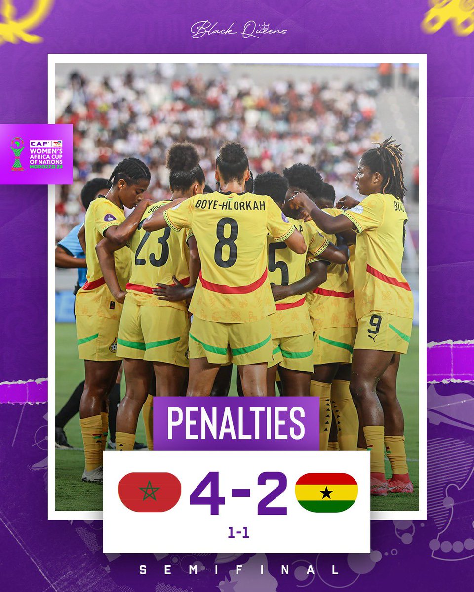 GhanaWNT's tweet image. We miss out on the final after a 4:2 defeat via penaltiesโฆ!!!
Regardless, you put up a great fight Queens ๐ช๐พ๐ค๐พ
#๐ฉ๐๐๐๐๐ธ๐๐๐๐๐๐ฌ๐ญ
#๐ถ๐๐๐ฎ๐๐๐๐ถ๐๐๐ป๐๐๐ โฝ๏ธ๐ช๐พ
#TotalEnergies๐พ๐จ๐ญ๐ช๐ถ๐ต2024