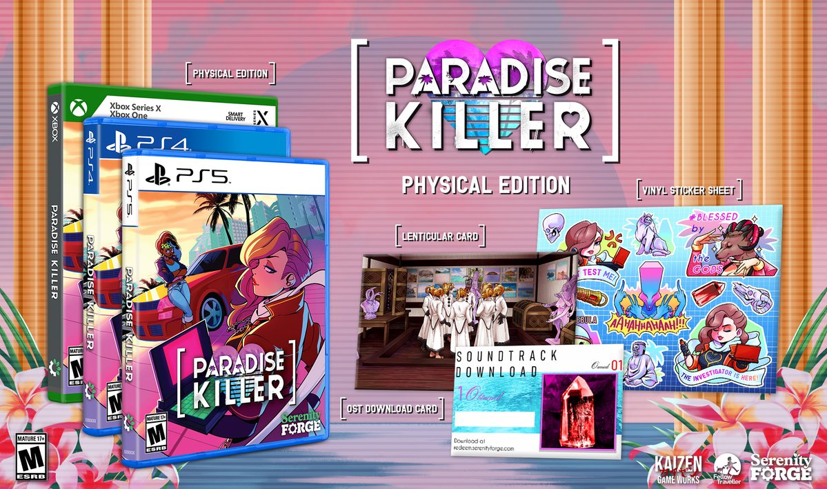 SerenityForge's tweet image. Our physical editions and merch for Paradise Killer are on sale all week at the Serenity Forge Store! 😎
🐐 Paradise Killer - Collector's Edition
🕵️♂️ Paradise Killer - Physical Edition
🌶️ "Too Hot To Handle" Shinji Keychain
Get yours today: store.serenityforge.com/collections/pa…